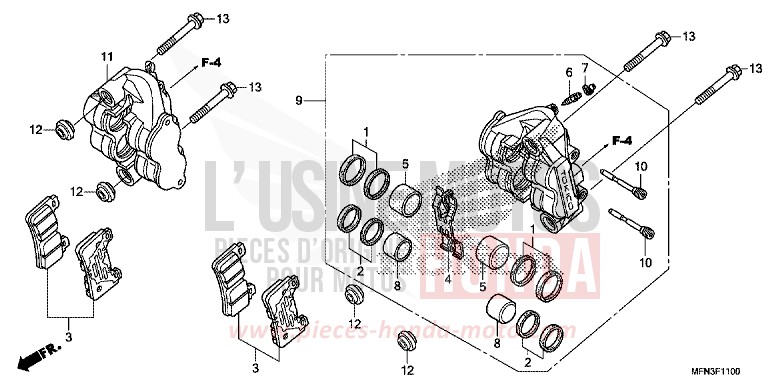 FRONT BRAKE CALIPER (CB1000R) for CB1000R MAT CYNOS GRAY METALLIC (NH312F) from 2013