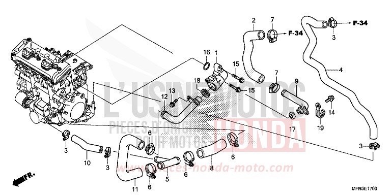 WATER PIPE for CB1000R PEARL COOL WHITE (NHA16K) from 2013