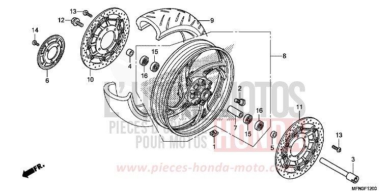 FRONT WHEEL for CB1000R PEARL COOL WHITE (NHA16K) from 2013