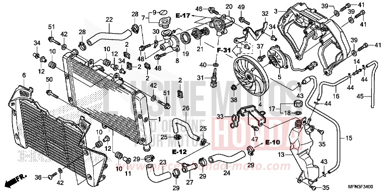 RADIATOR for CB1000R PEARL COOL WHITE (NHA16K) from 2013