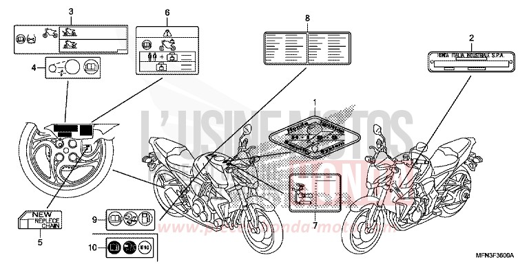 CAUTION LABEL for CB1000R PEARL SIENA RED (R320X) from 2014