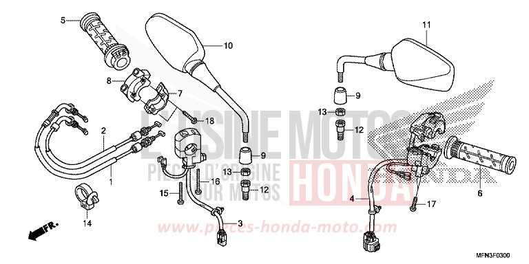 SWITCH/CABLE/MIRROR for CB1000R MAT PEARL COOL WHITE (NHB44) from 2014