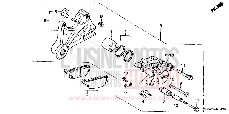 REAR BRAKE CALIPER (CBF1000) for CBF1000 BOMBAY ORANGE METALLIC (YR254) from 2006