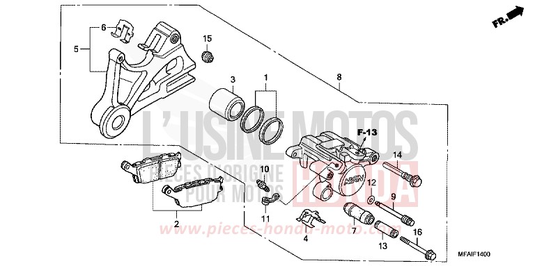 REAR BRAKE CALIPER (CBF1000) for CBF1000 PEARL NIGHTSTAR BLACK (NHA84) from 2008