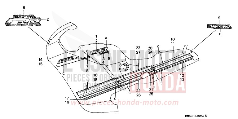 MARK (3) for CBR1000F BLACK (NH1K) from 1988