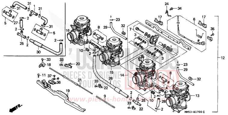 CARBURETOR (ASSY.) for CBR1000F PEARL CRYSTAL WHITE (NH193K) from 1988