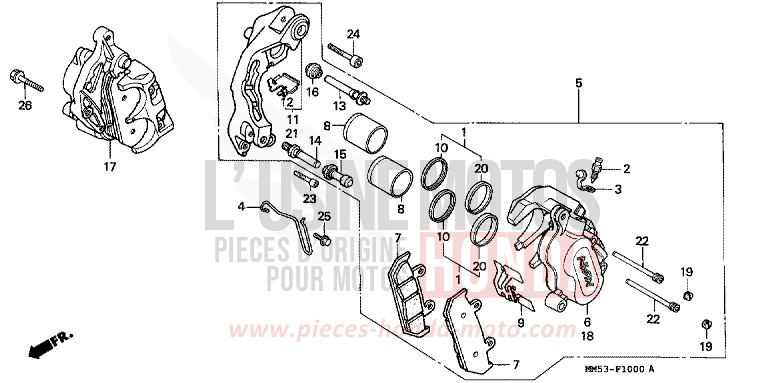 FRONT BRAKE CALIPER (CBR1000FH/FJ/FM) for CBR1000F PEARL CRYSTAL WHITE (NH193K) from 1988
