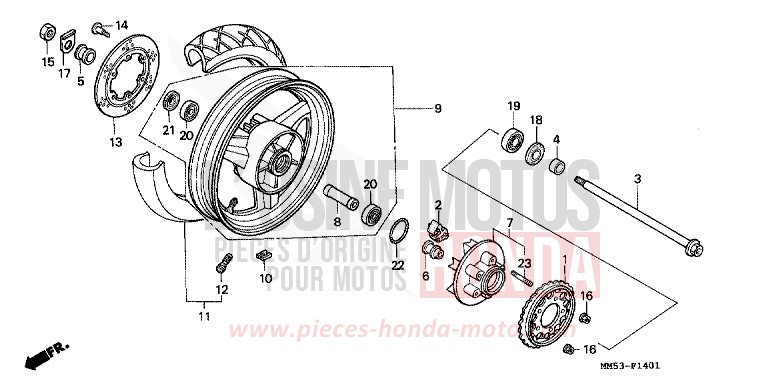 REAR WHEEL (CBR1000FK) for CBR1000F BLACK (NH1K) from 1989
