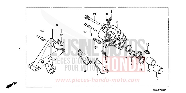 REAR BRAKE CALIPER (CBR1000FK) for CBR1000F KARAKORUM GRAY METALLIC-U (NH197E) from 1989