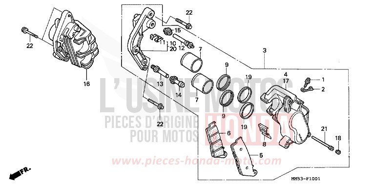 FRONT BRAKE CALIPER (CBR1000FK) for CBR1000F PASSION RED (R109A) from 1989