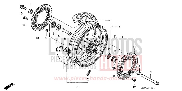 FRONT WHEEL (CBR1000FK) for CBR1000F PASSION RED (R109A) from 1989