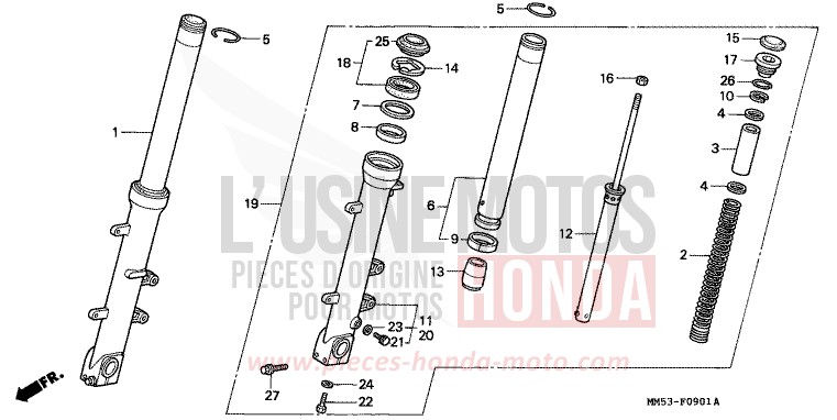 FRONT FORK (CBR1000FK) for CBR1000F PEARL CRYSTAL WHITE-A (NH193O) from 1989