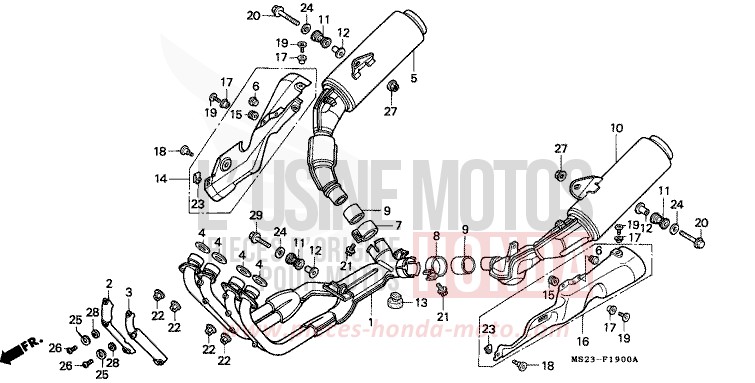 EXHAUST MUFFLER for CBR1000F BLACK (NH1K) from 1990