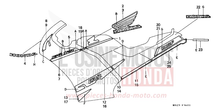 STRIPE (CBR1000FM) for CBR1000F PASSION RED (R109B) from 1991