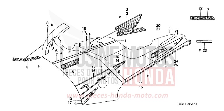 STRIPE (CBR1000FN) for CBR1000F PASSION RED (R109B) from 1992