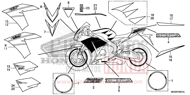 STRISCIA/MARCHIO (2) per CBR1000SP ROSS WHITE (NH196K) del 2015