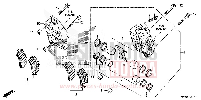 FRONT BRAKE CALIPER (CBR1000S/SA) for CBR1000SP ROSS WHITE (NH196K) from 2016