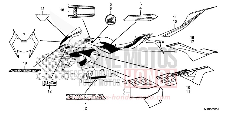 MARCA/STRISCIA (2) per CBR1000SP GRAND PRIX RED (R380) del 2022