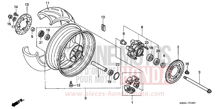 REAR WHEEL for FireStorm BOON SILVER METALLIC (NH373M) from 1997
