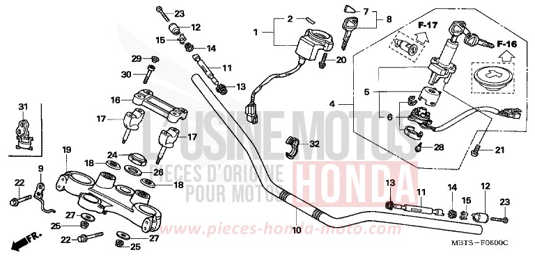 HANDLE PIPE/TOP BRIDGE for Varadero MUTE BLACK METALLIC (NH359) from 2005