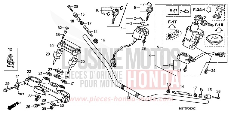 HANDLE PIPE/TOP BRIDGE for Varadero CHEVALIER SILVER METALLIC (NHA83) from 2008