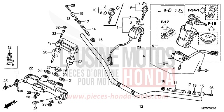 HANDLE PIPE/TOP BRIDGE for Varadero PEARL CONCOURS BLACK (NHA65) from 2011
