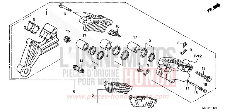 REAR BRAKE CALIPER (XL1000V) for Varadero PEARL CONCOURS BLACK (NHA65) from 2011
