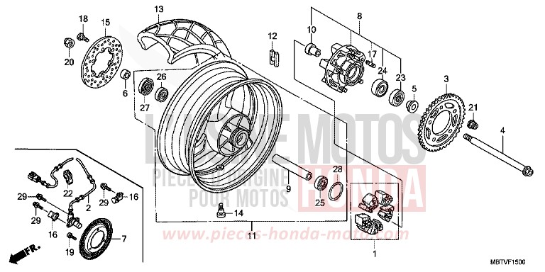 REAR WHEEL for Varadero SHASTA WHITE (NH138) from 2011