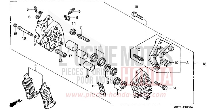 FRONT BRAKE CALIPER (1) for Varadero CANDY BLAZE ORANGE (YR196) from 1999