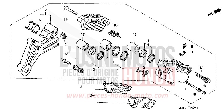 REAR BRAKE CALIPER for Varadero CANDY GLORY RED-U (R101) from 2000