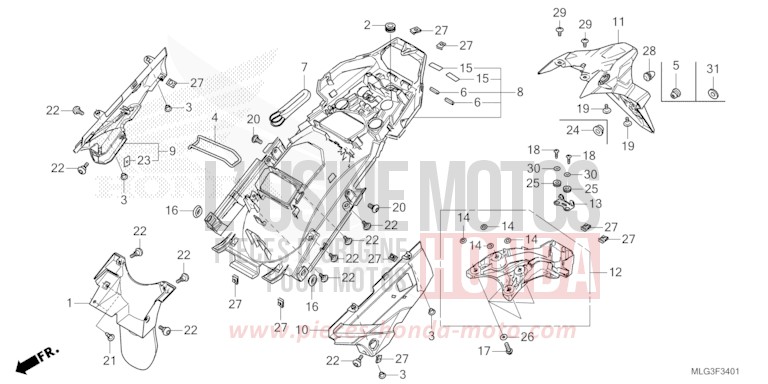 REAR FENDER (CRF1100A2/A4/AL2/AL4/D2/D4/DL2/DL4) for CRF1100D GUNMETAL BLACK METLLIC (NHC52B) from 2022