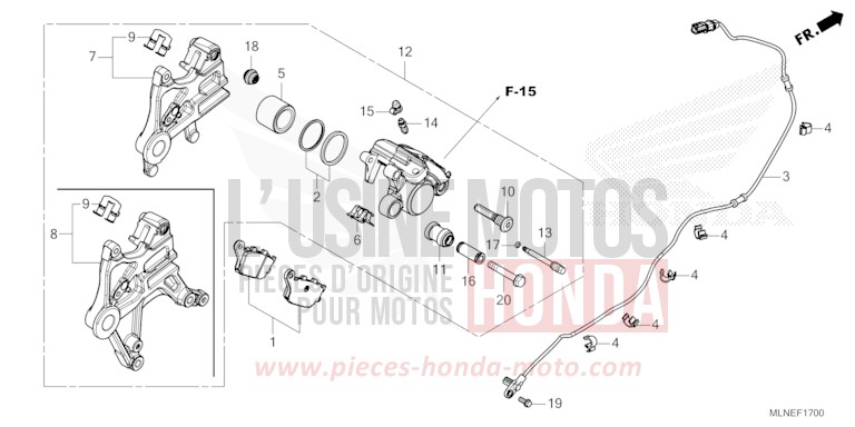 REAR BRAKE CALIPER for CRF1100D MAT IRIDIUM GRAY METALLIC (NHC64) from 2025