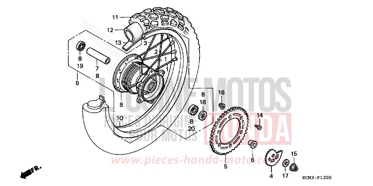 REAR WHEEL for XLR125R BLACK (NH1A) from 1998