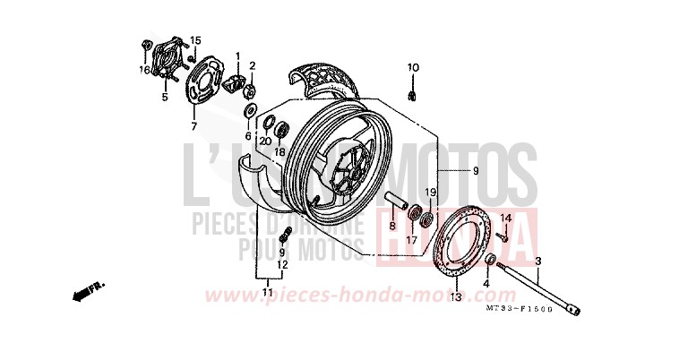 REAR WHEEL for Pan-European CANDY GLORY RED-U (R101DA) from 1990