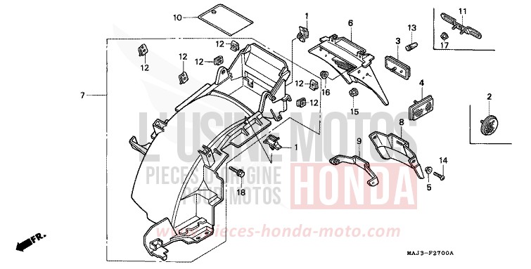 REAR FENDER for Pan-European LAPIS BLUE METALLIC (PB257D) from 1995