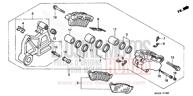 REAR BRAKE CALIPER for CB1100SF BLACK (NH1) from 2001