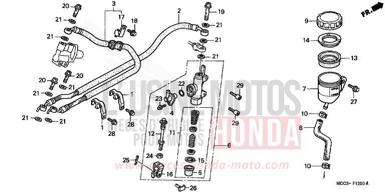 RR. BRAKE MASTER CYLINDER for CB1100SF CANDY BLAZING RED (R195) from 2000