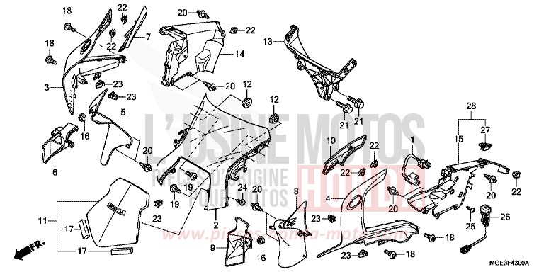 UPPER COWL for VFR1200F CANDY PROMINENCE RED (R342) from 2012