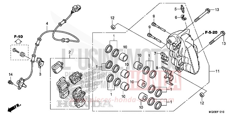 R. FRONT BRAKE CALIPER for VFR1200F TITANIUM BLADE METALLIC (YR316) from 2015