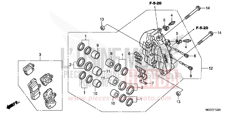 L. FRONT BRAKE CALIPER for VFR1200F CANDY PROMINENCE RED (R342) from 2015