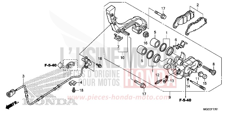 REAR BRAKE CALIPER (VFR1200F) for VFR1200F CANDY PROMINENCE RED (R342) from 2015