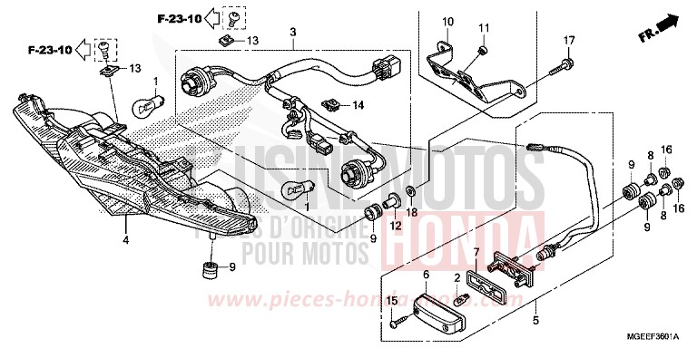 REAR COMBINATION LIGHT (2) for VFR1200F CANDY PROMINENCE RED (R342) from 2015