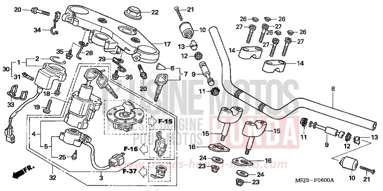 HANDLE PIPE/TOP BRIDGE for CB1300S DARKNESS BLACK METALLIC (NH463) from 2005