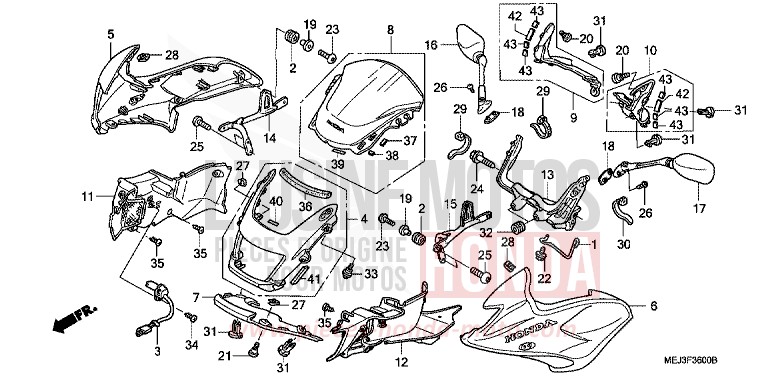 FR. COWL/SIDE COWL/WINDSCREEN for CB1300S PEARL FADELESS WHITE (NH341K) from 2005