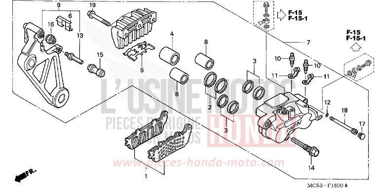 REAR BRAKE CALIPER for ST1300 DIGITAL SILVER METALLIC (NHA30) from 2006
