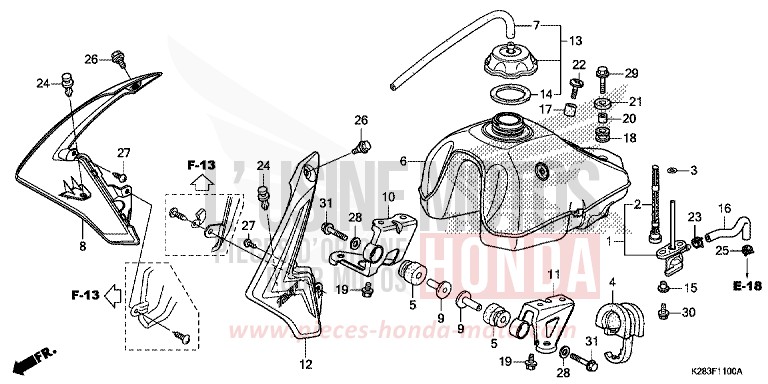 FUEL TANK (CRF125F/FB E/H/J) for CRF125 EXTREME RED (R292) from 2017