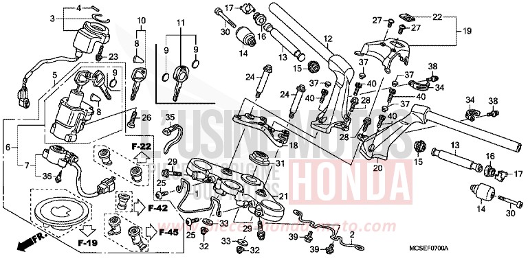 HANDLE PIPE/TOP BRIDGE for ST1300 SHASTA WHITE (NH138) from 2008
