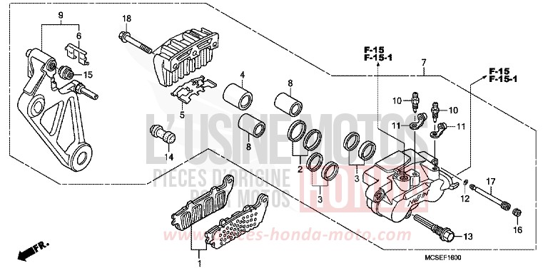 REAR BRAKE CALIPER for ST1300 DIGITAL SILVER METALLIC (NHA30) from 2009