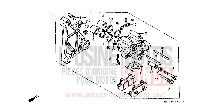 REAR BRAKE CALIPER for Goldwing CANDY WINE BERRY RED-U (R114D) from 1988