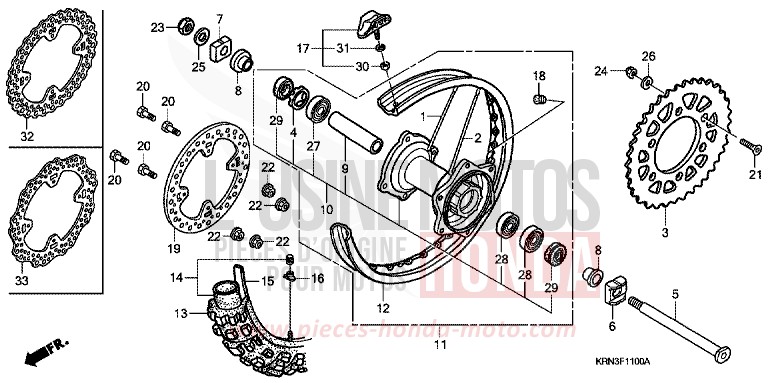 REAR WHEEL for CRF250R EXTREME RED (R292) from 2004